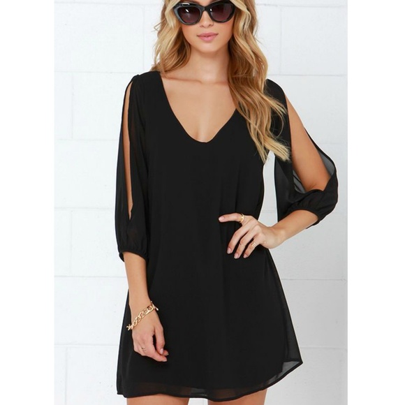 split sleeve black dress